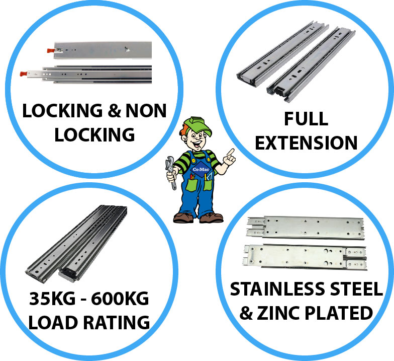 Features and Benefits of Co-Mac's range of Drawer Slides